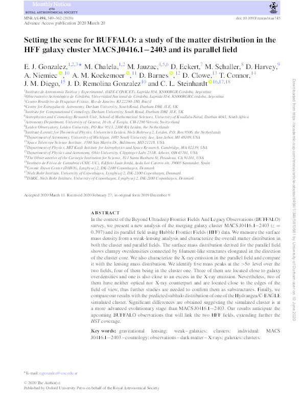 Setting the scene for BUFFALO: a study of the matter distribution in the HFF galaxy cluster MACS J0416.1−2403 and its parallel field Thumbnail