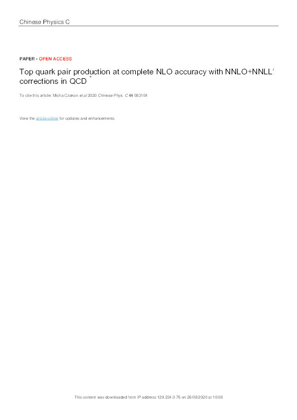 Top quark pair production at complete NLO accuracy with NNLO+NNLL′ corrections in QCD Thumbnail