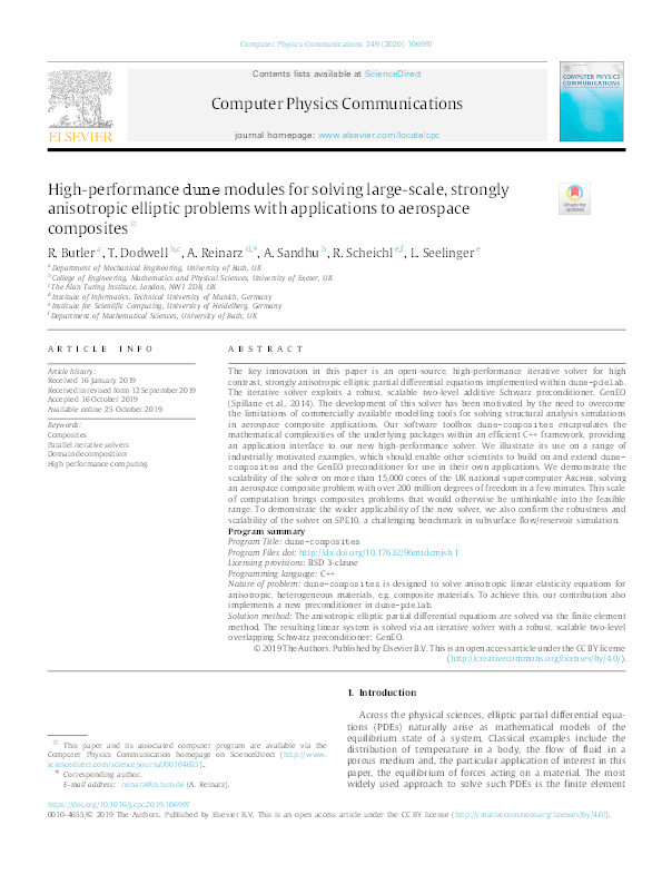 High-performance dune modules for solving large-scale, strongly anisotropic elliptic problems with applications to aerospace composites Thumbnail