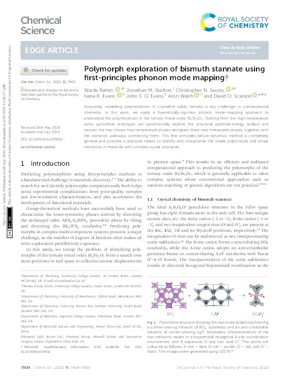 Polymorph exploration of bismuth stannate using first-principles phonon mode mapping Thumbnail