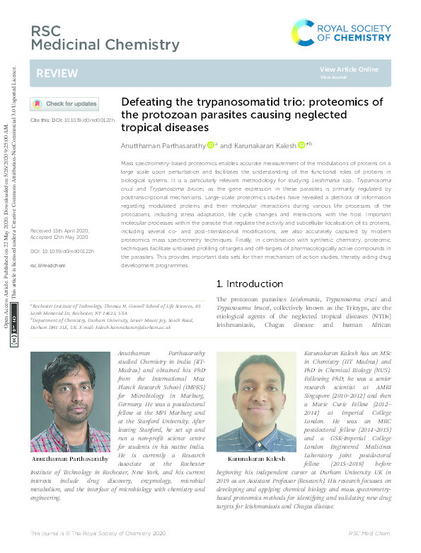 Defeating the trypanosomatid trio: proteomics of the protozoan parasites causing neglected tropical diseases Thumbnail