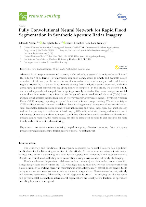 Fully Convolutional Neural Network for Rapid Flood Segmentation in Synthetic Aperture Radar Imagery Thumbnail