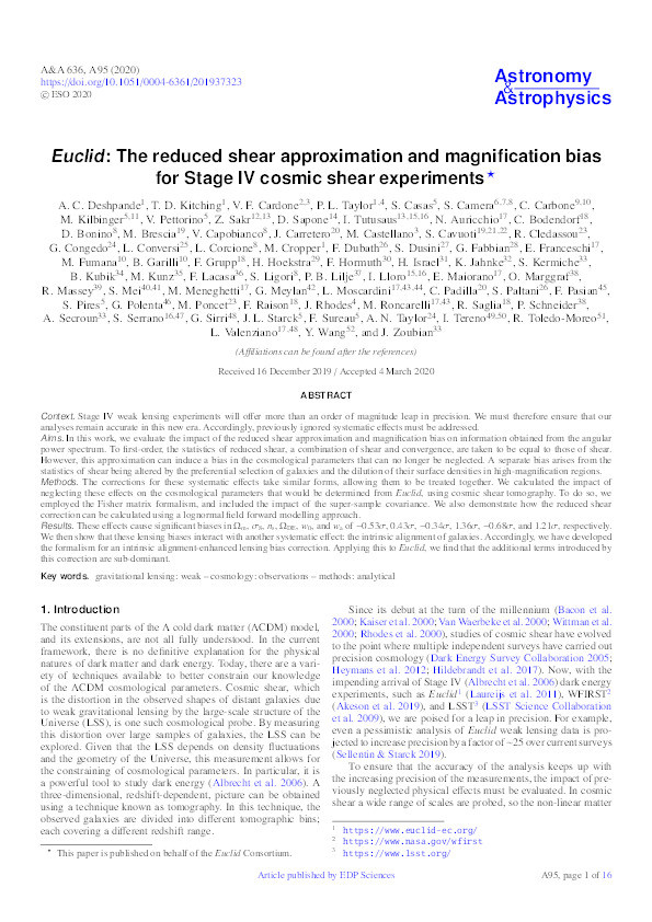 Euclid: The reduced shear approximation and magnification bias for Stage IV cosmic shear experiments Thumbnail