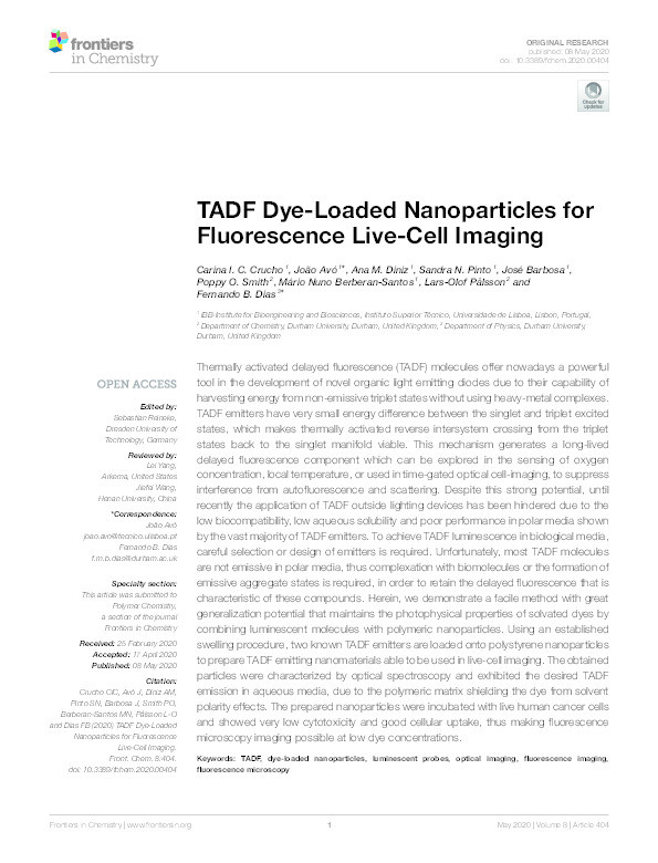 TADF Dye-Loaded Nanoparticles for Fluorescence Live-Cell Imaging Thumbnail
