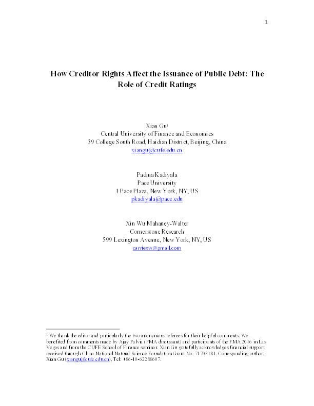 How creditor rights affect the issuance of public debt: The role of credit ratings Thumbnail