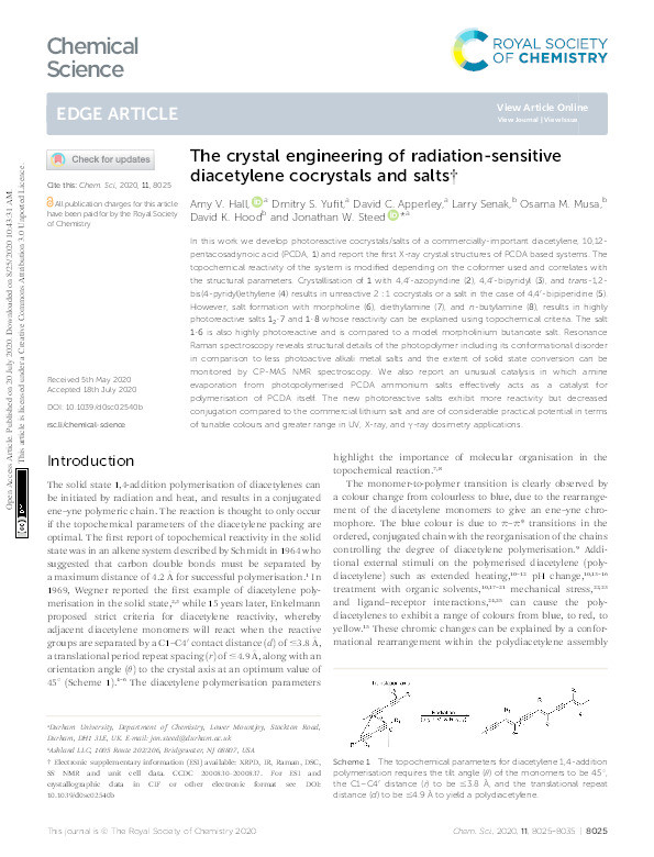 The crystal engineering of radiation-sensitive diacetylene cocrystals and salts Thumbnail