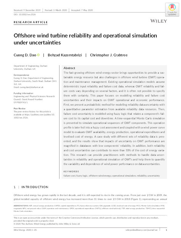Offshore Wind Turbine Reliability and Operational Simulation under Uncertainties Thumbnail
