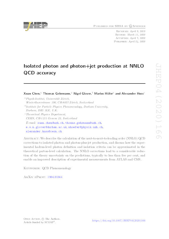 Isolated photon and photon+jet production at NNLO QCD accuracy Thumbnail
