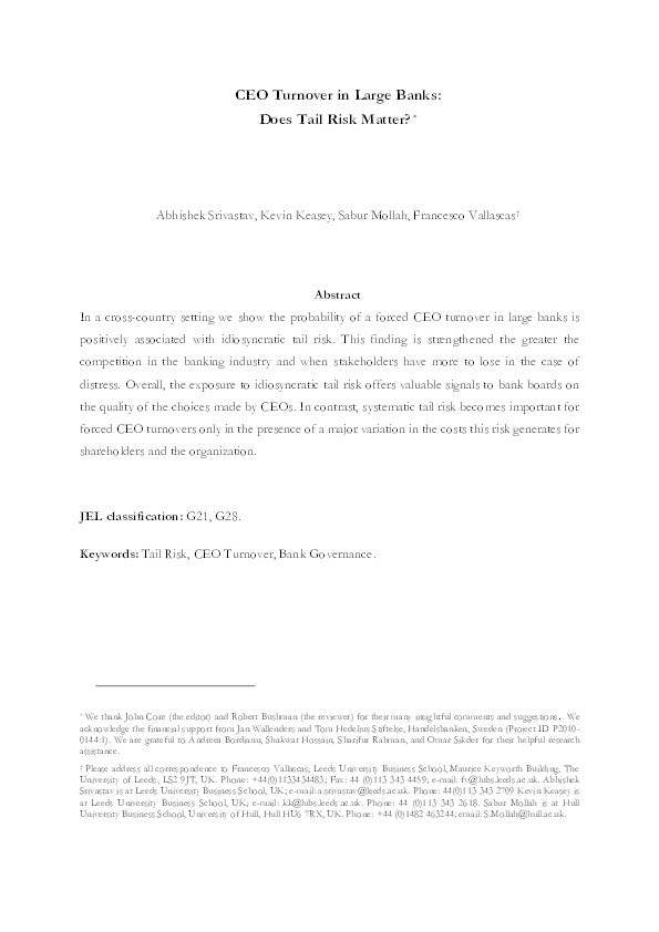 CEO turnover in large banks: Does tail risk matter? Thumbnail