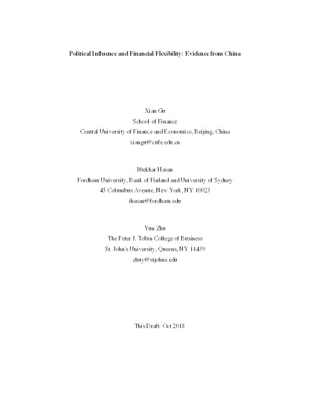 Political influence and financial flexibility: Evidence from China Thumbnail