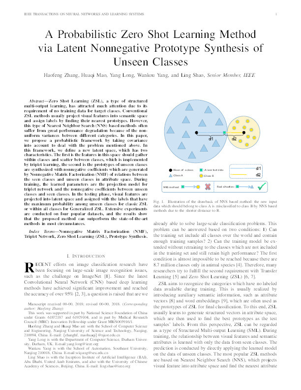 A Probabilistic Zero-Shot Learning Method via Latent Nonnegative Prototype Synthesis of Unseen Classes Thumbnail