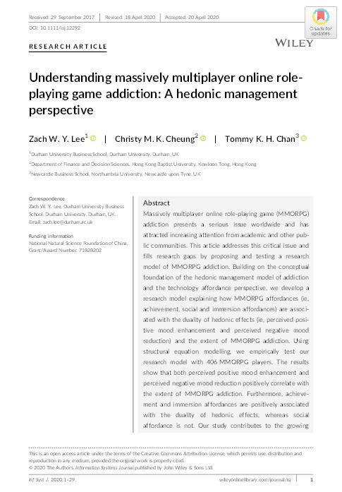 Understanding massively multiplayer online role-playing game addiction: A hedonic management perspective Thumbnail