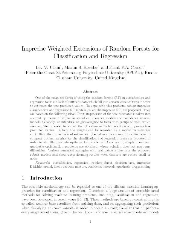 Imprecise weighted extensions of random forests for classification and regression Thumbnail