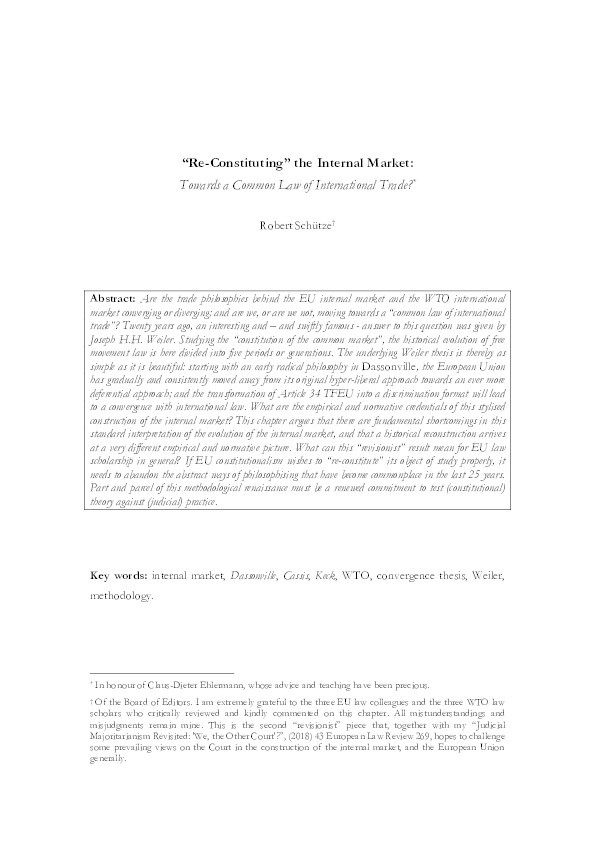 “Re-Constituting” the Internal Market: Towards a Common Law of International Trade? Thumbnail
