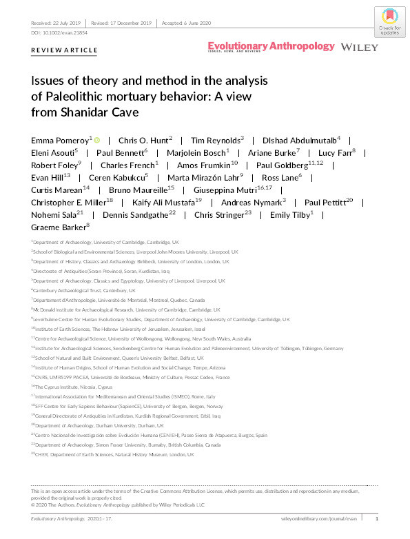 Issues of theory and method in the analysis of Paleolithic mortuary behavior: A view from Shanidar Cave Thumbnail