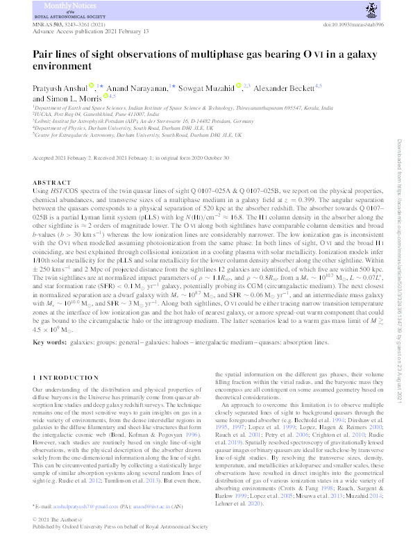 Pair lines of sight observations of multiphase gas bearing O vi in a galaxy environment Thumbnail