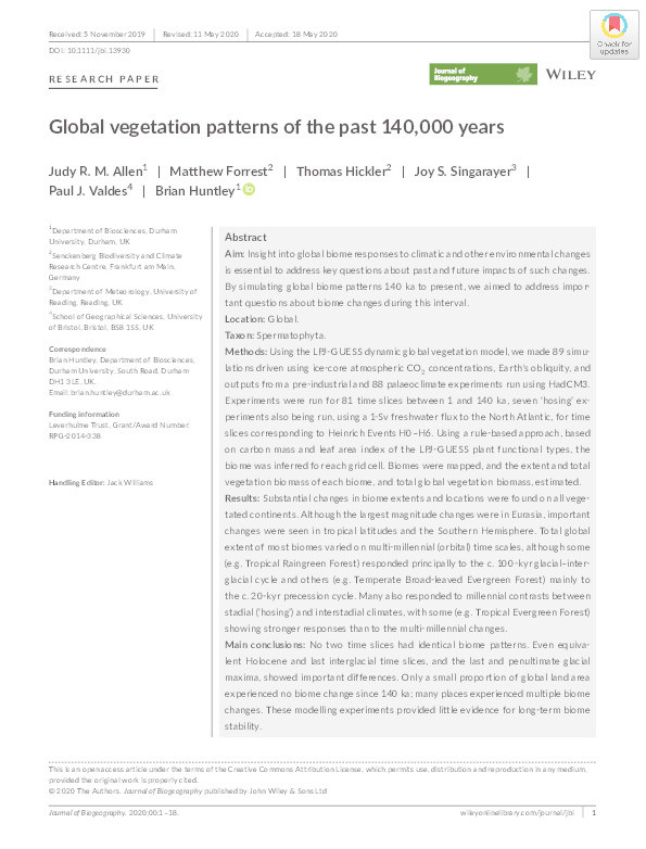Global vegetation patterns of the past 140,000 years Thumbnail