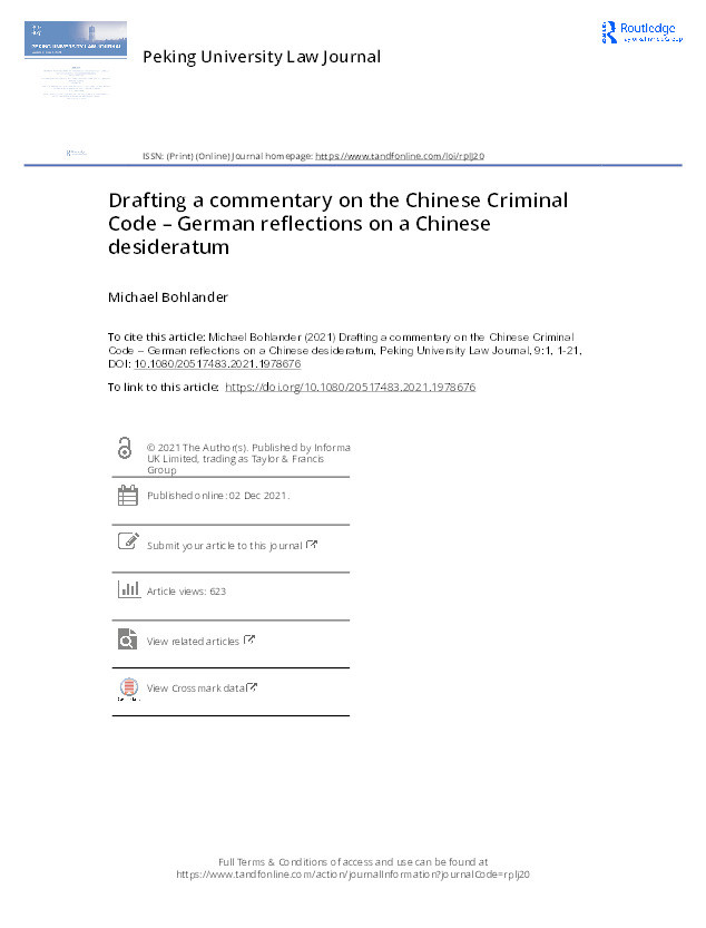 Drafting a commentary on the Chinese Criminal Code – German reflections on a Chinese desideratum Thumbnail