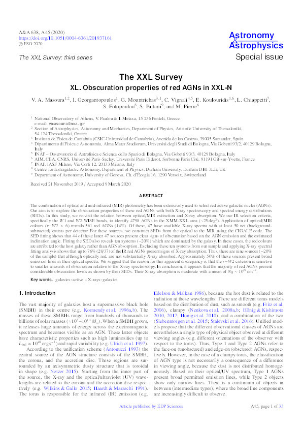 The XXL Survey: XL. Obscuration properties of red AGNs in XXL-N Thumbnail