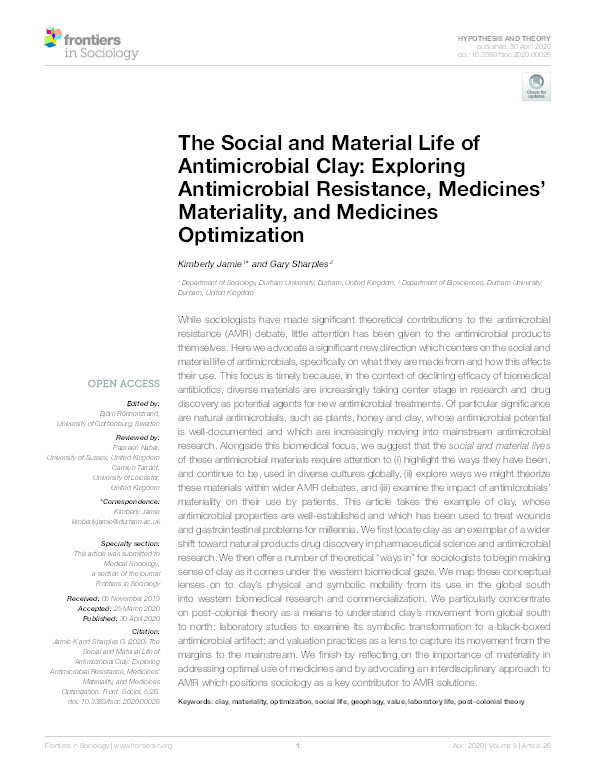 The social and material life of medicinal clay: Exploring antimicrobial resistance, medicines' materiality and medicines optimization Thumbnail
