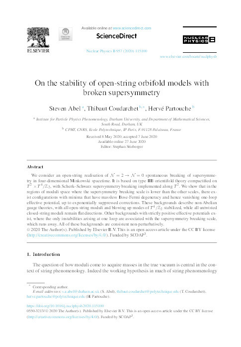 On the stability of open-string orbifold models with broken supersymmetry Thumbnail