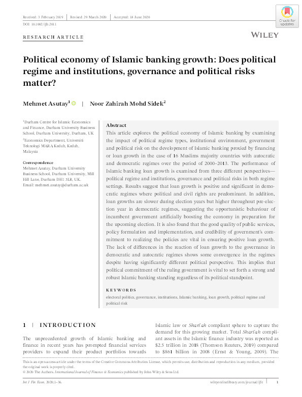Political Economy of Islamic Banking Growth: Does Political Regime and Institutions, Governance and Political Risks Matter? Thumbnail