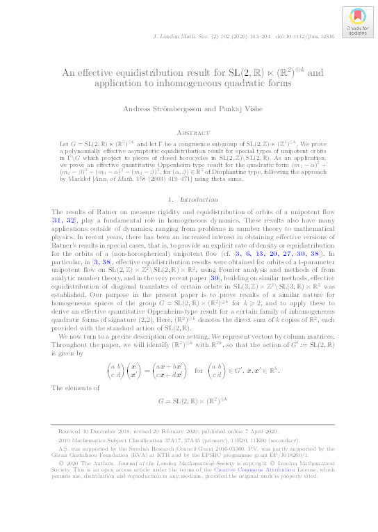 An effective equidistribution result for SL(2,R)\ltimes (R^2)^{oplus k} and application to inhomogeneous quadratic forms Thumbnail