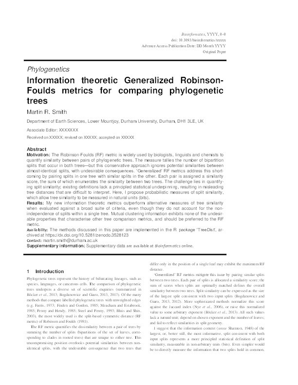 Information theoretic Generalized Robinson-Foulds metrics for comparing phylogenetic trees Thumbnail