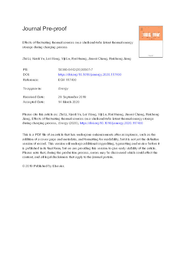 Effects of fluctuating thermal sources on a shell-and-tube latent thermal energy storage during charging process Thumbnail