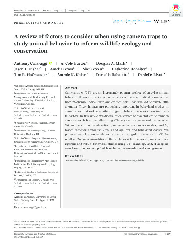 A review of factors to consider when using camera traps to study animal behavior to inform wildlife ecology and conservation Thumbnail