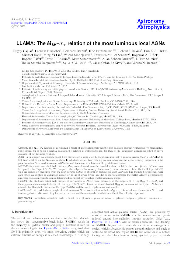 LLAMA: The MBH–σ⋆ relation of the most luminous local AGNs Thumbnail