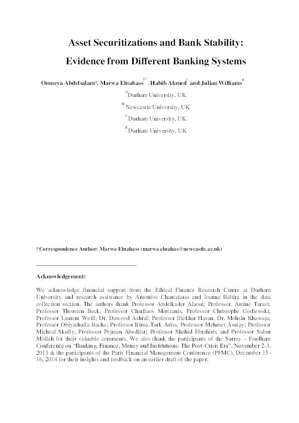 Asset Securitizations and Bank Stability:Evidence from Different Banking Systems Thumbnail