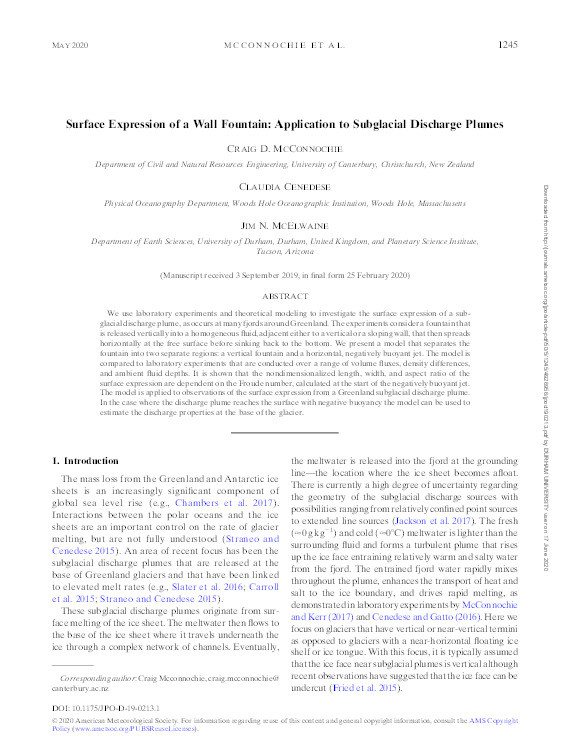 Surface Expression of a Wall Fountain: Application to Subglacial Discharge Plumes Thumbnail