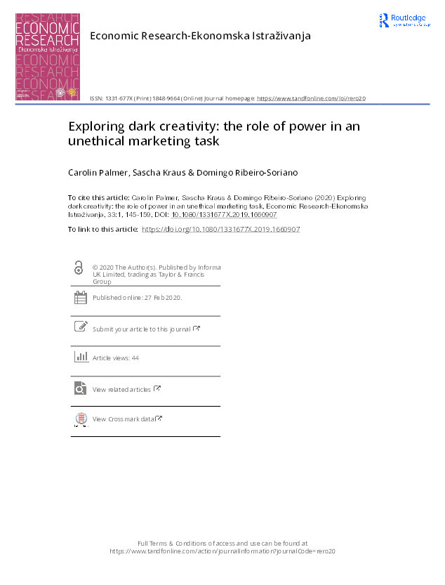 Exploring dark creativity: the role of power in an unethical marketing task Thumbnail