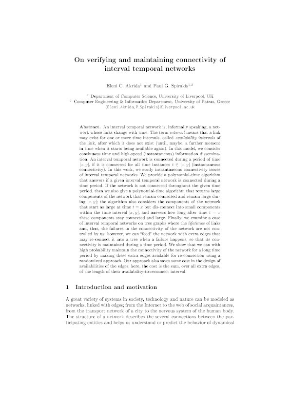 On Verifying and Maintaining Connectivity of Interval Temporal Networks Thumbnail