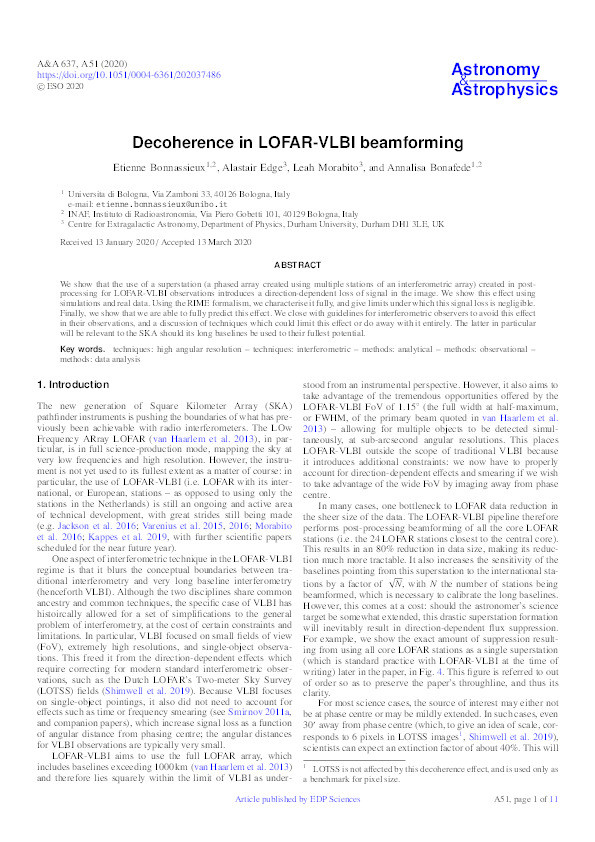 Decoherence in LOFAR-VLBI beamforming Thumbnail