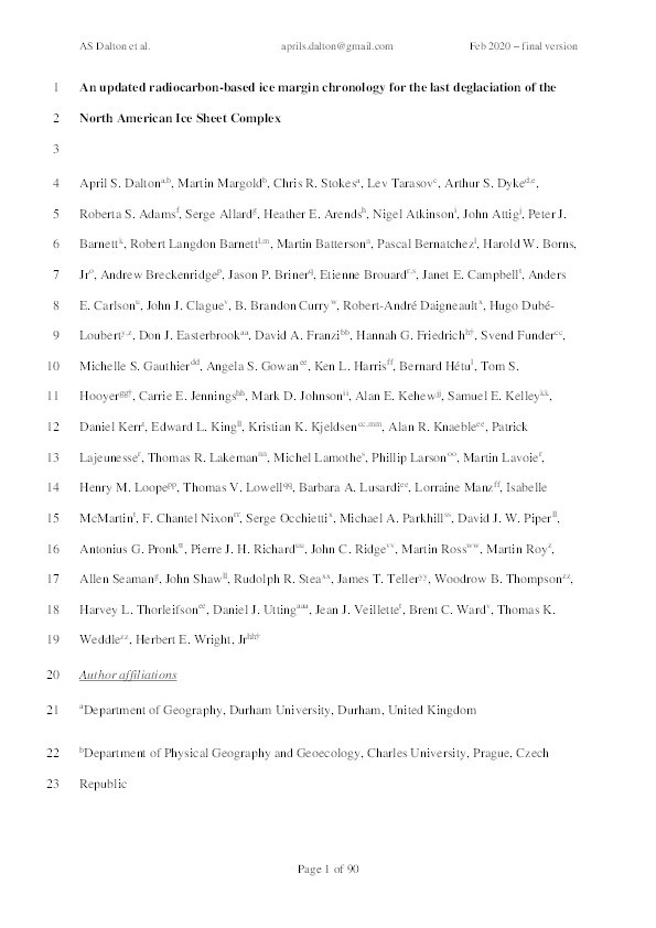 An updated radiocarbon-based ice margin chronology for the last deglaciation of the North American Ice Sheet Complex Thumbnail