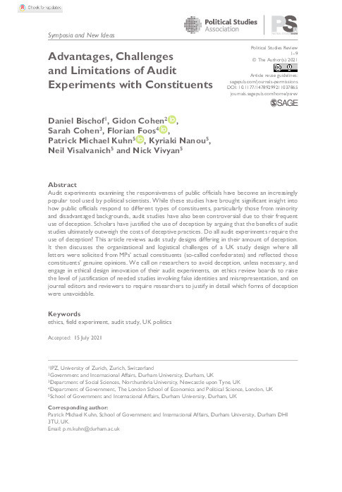 Advantages, Challenges and Limitations of Audit Experiments with Constituents Thumbnail
