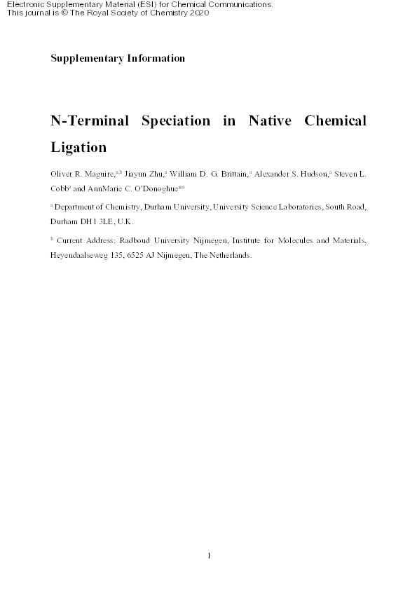 N-Terminal speciation for native chemical ligation Thumbnail