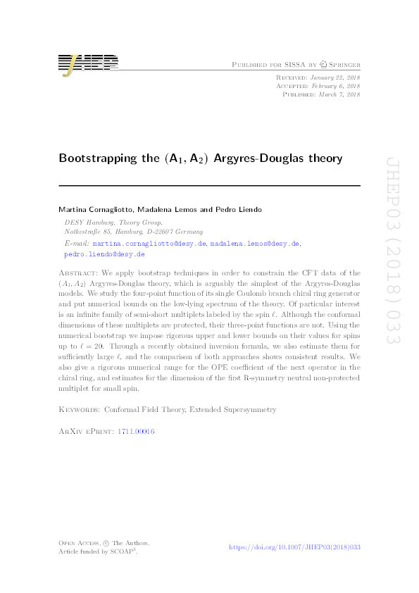 Bootstrapping the (A1, A2) Argyres-Douglas theory Thumbnail