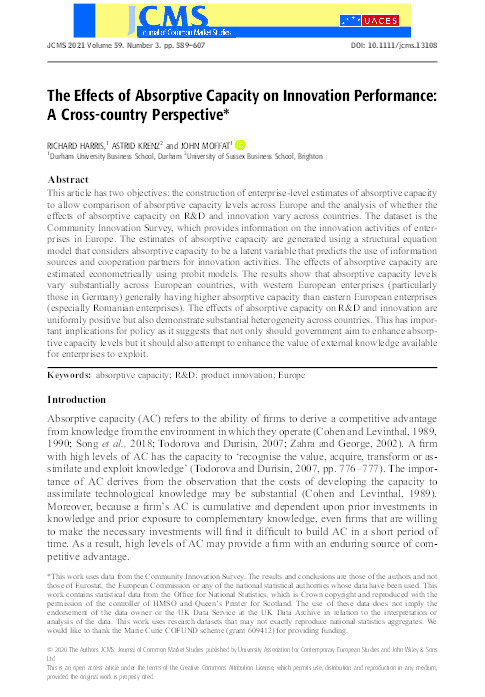 The Effects of Absorptive Capacity on Innovation Performance: A Cross-Country Perspective Thumbnail