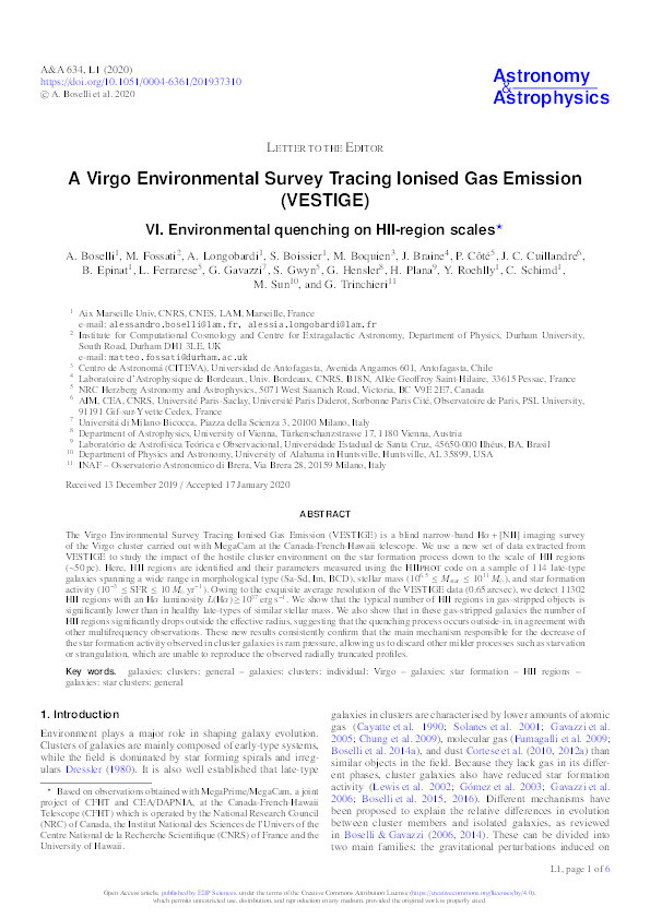 A Virgo Environmental Survey Tracing Ionised Gas Emission (VESTIGE): VI. Environmental quenching on HII-region scales Thumbnail