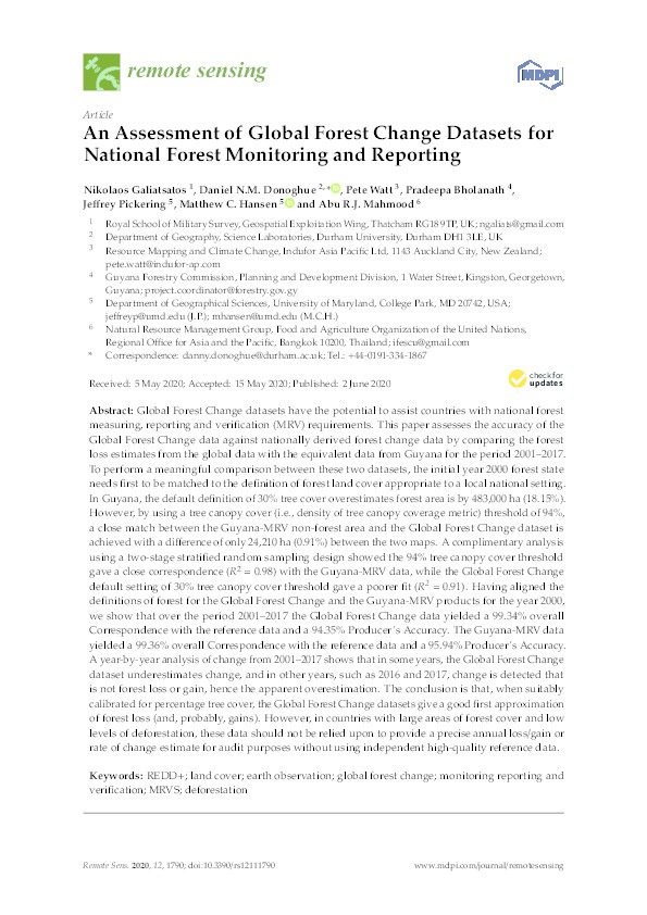 An Assessment of Global Forest Change Datasets for National Forest Monitoring and Reporting Thumbnail