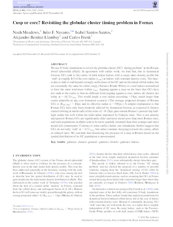 Cusp or core? Revisiting the globular cluster timing problem in Fornax Thumbnail