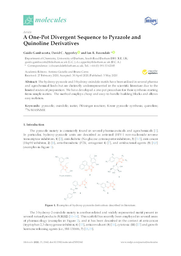 A One-Pot Divergent Sequence to Pyrazole and Quinoline Derivatives Thumbnail