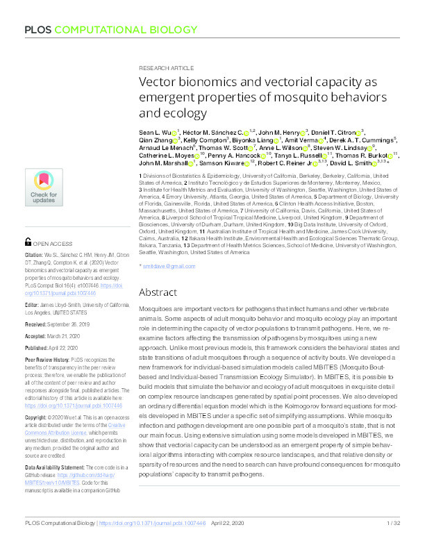 Vector bionomics and vectorial capacity as emergent properties of mosquito behaviors and ecology Thumbnail