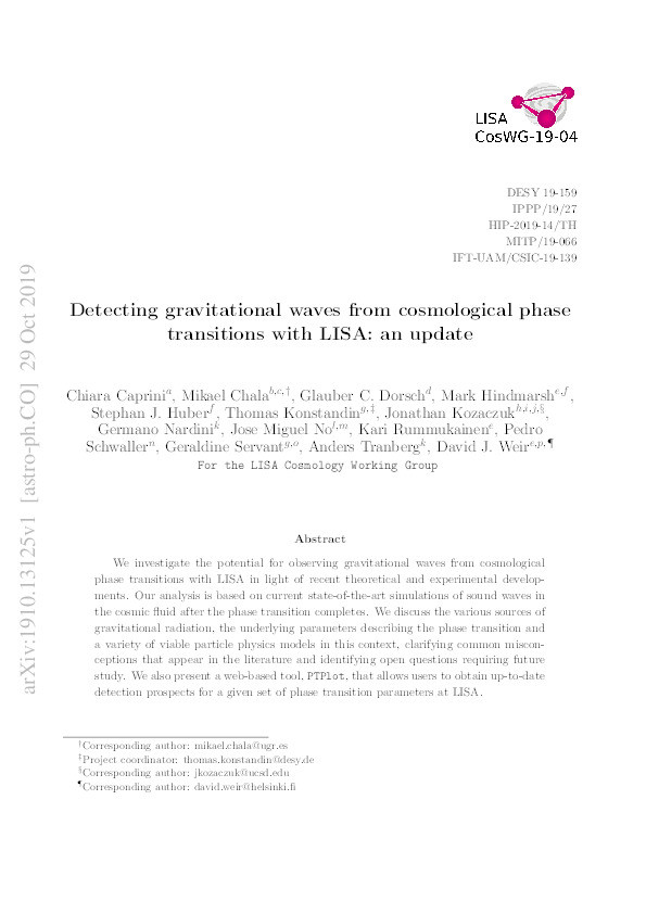 Detecting gravitational waves from cosmological phase transitions with LISA: an update Thumbnail