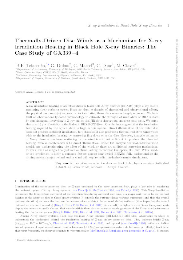 Thermally-Driven Disc Winds as a Mechanism for X-ray Irradiation Heating in Black Hole X-ray Binaries: The Case Study of GX339−4 Thumbnail