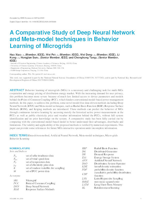 A Comparative Study of Deep Neural Network and Meta-model techniques in Behavior Learning of Microgrids Thumbnail