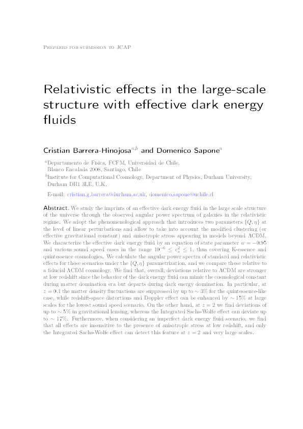Relativistic effects in the large-scale structure with effective dark energy fluids Thumbnail
